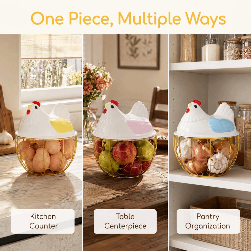 Rustic Egg Container Storage Hollow Iron Basket Hen Shape Egg Basket Kitchen Accessories