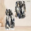 Women Plus Size White Navy Blue Printed V Neck Three Quarter Sleeve Flared Top Flared Pants Two Piece Set