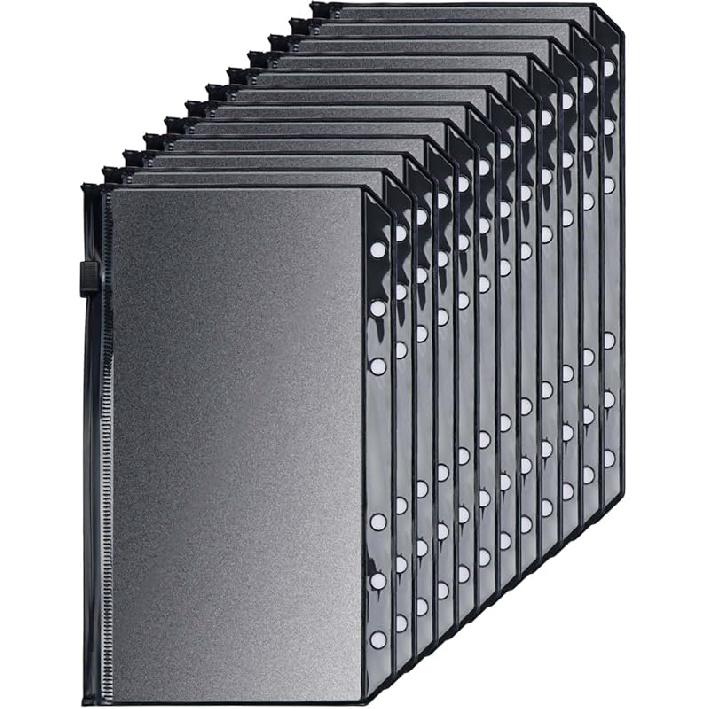 Конверты для наполнения наличными, кармашки для папки A6, 12 листов, черный ПВХ, карман на молнии, 6-отверстий, прозрачный планировщик, вкладыши для бюджета, папки A6 на 6 колец (3.31x6.46 3.31x6.46  1-Pocket