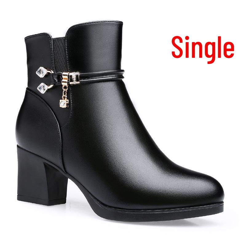 Vielseitige Damen Leder Keilabsatzstiefel in Übergröße - Weiche Sohle, Baumwolle, Plus Samt Warm, Herbst/Winter