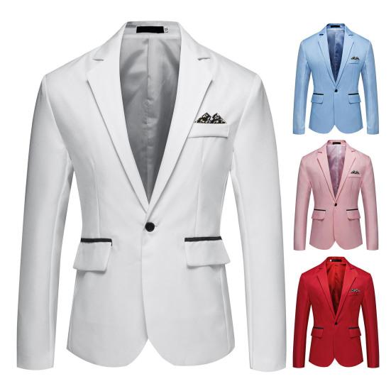 Men Suit Coat Formal Business Style Slim Fit Single Button Solid Color Cardigan Lapel Pockets Long Sleeve Satin Commute Office Groom Wedding Prom