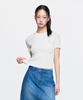 Emelbi Women'S Basic Street Rib Short Sleeve Knit Bos (Cream)