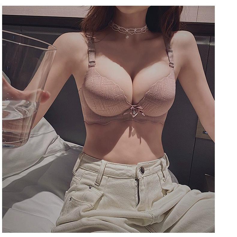 Seksowna bezszwowa bielizna dziewczyna z małymi piersiami zebrana i regulowana biustonosz bez fiszbin i zapobiegający zwiotczeniu jednoczęściowy zagęszczony biustonosz