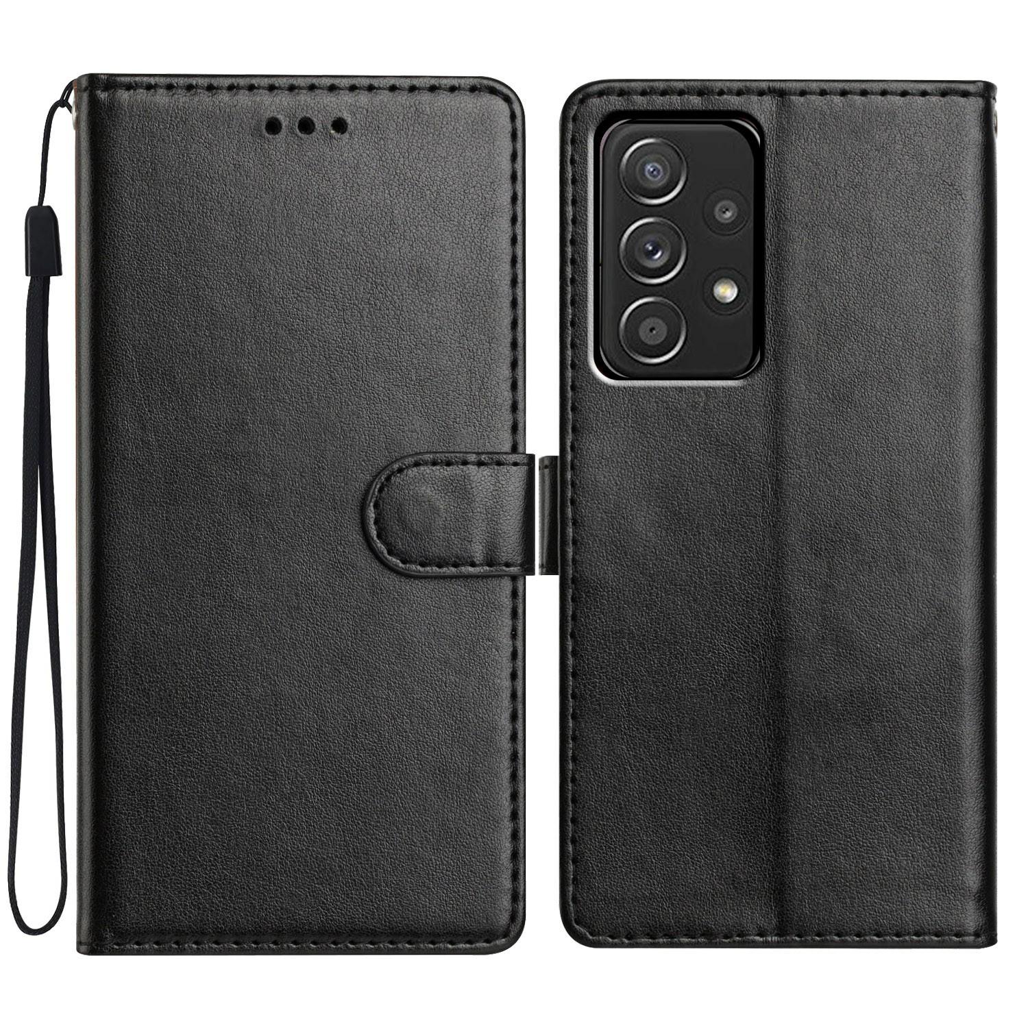 

For Samsung Galaxy A23 5G (Global Version) Leather Phone Case Wallet Stand Cover with Handy Strap Black
