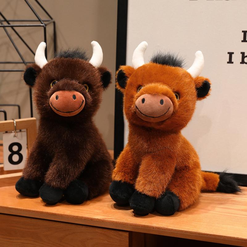 Cute Wholesale 27cm Cute Highland Cattle Plush Toy Lifelike Cattle Stuffed Animal Doll Classic Gift For Children Ranch Souvenirs
