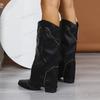 Women's Retro Studded Knee-High Boots, French Style Western Cowboy Riding Boots, Slim Fit Tall Fall Winter Shoes
