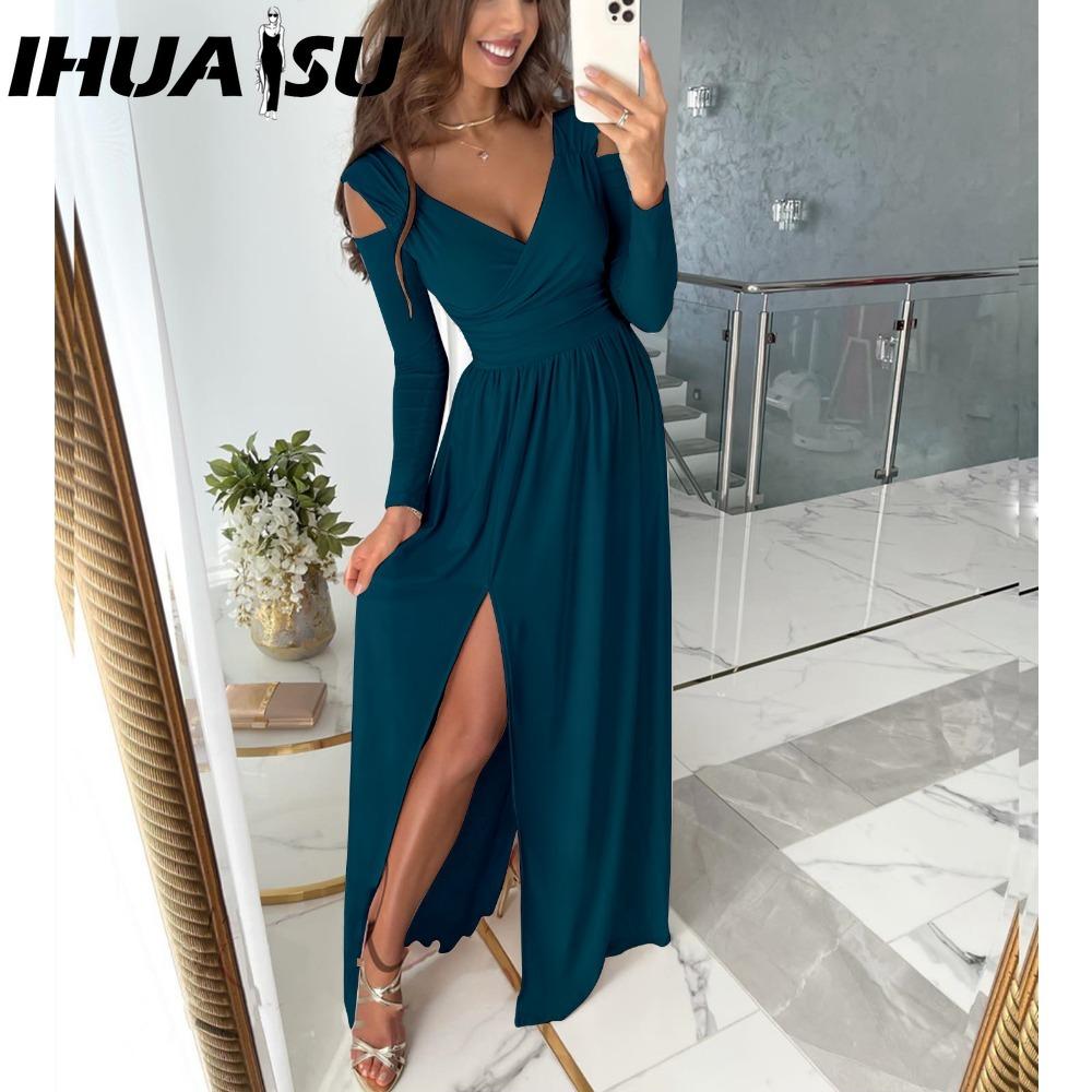 

IHUASU Макси-платье Однотонное Большой Подол Женское Элегантное С Неровной Талией Для Путешествий XXXL зелёный