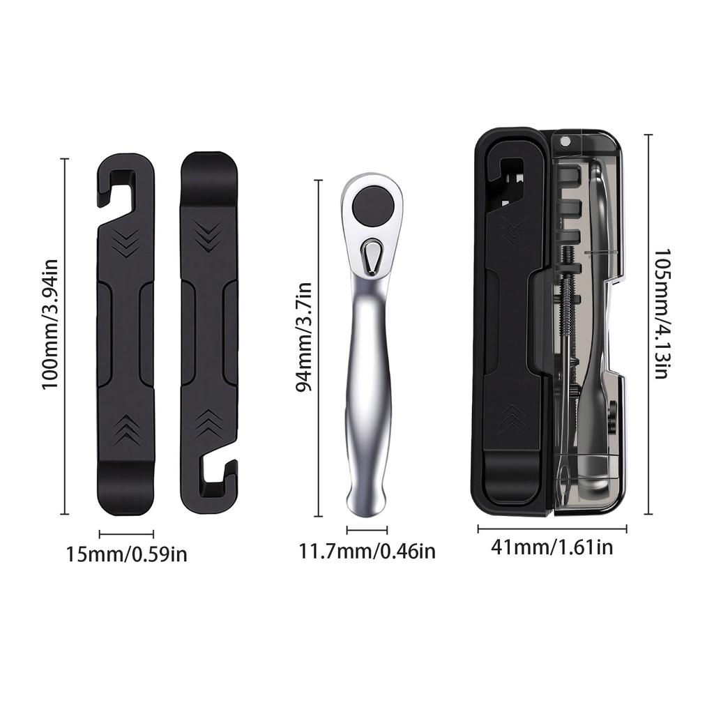 Bike Repair Tool Kit Portable Ratchet Wrench with Tire Levers CO2 Inflator Nozzle for Outdoor Cycling Emergency Style 1