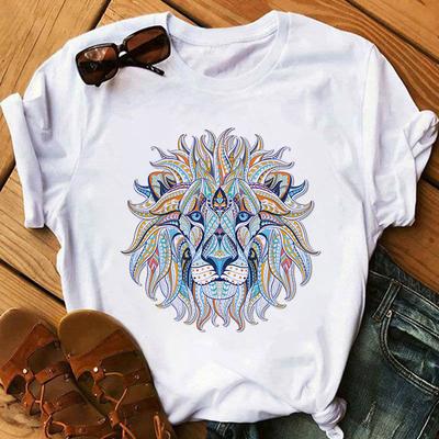 Summer T-shirt Women Ulzzang Streetwear Cartoon Lion Print T Shirt Short-sleeved T-shirt