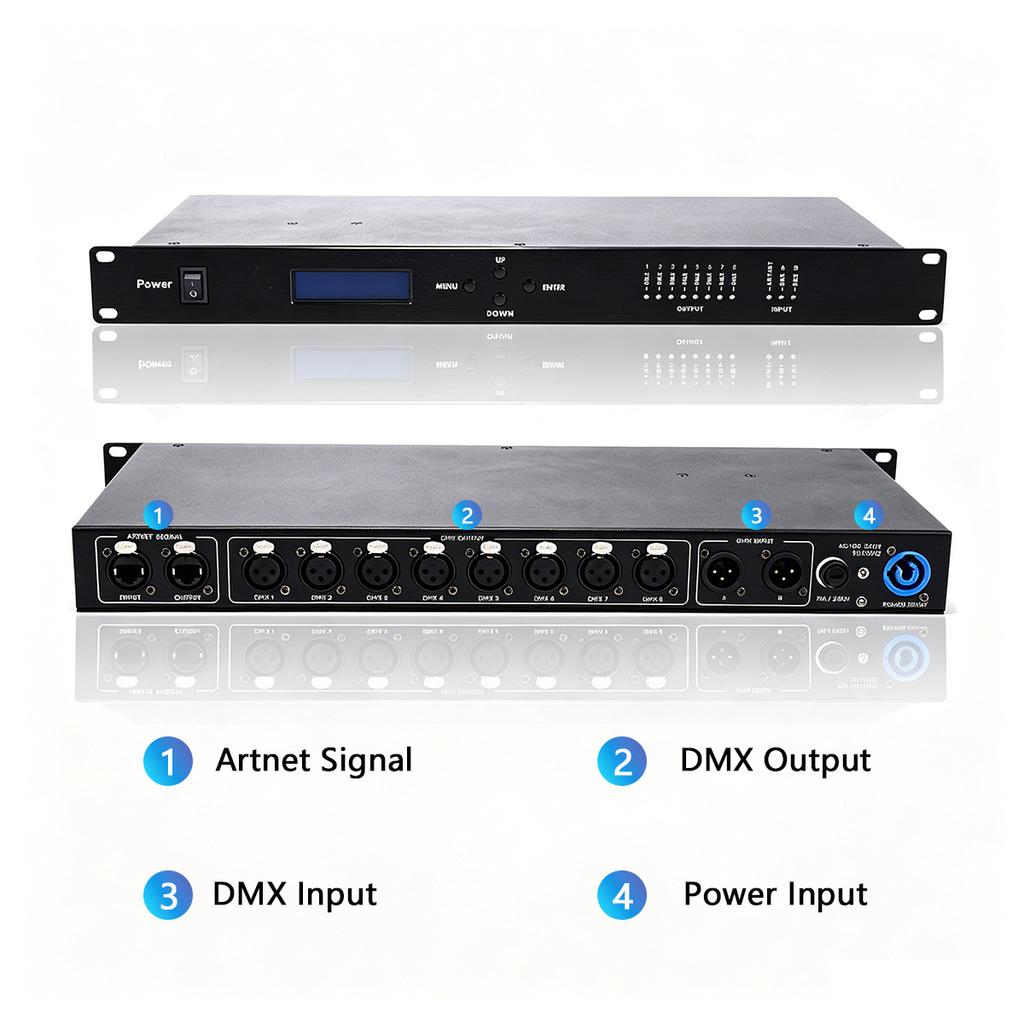 European Warehouse Artnet Dmx 8 Way Network Expander 8x512 4096 Channels Artnet DMX512 Signal Converter for Stage DJ Light