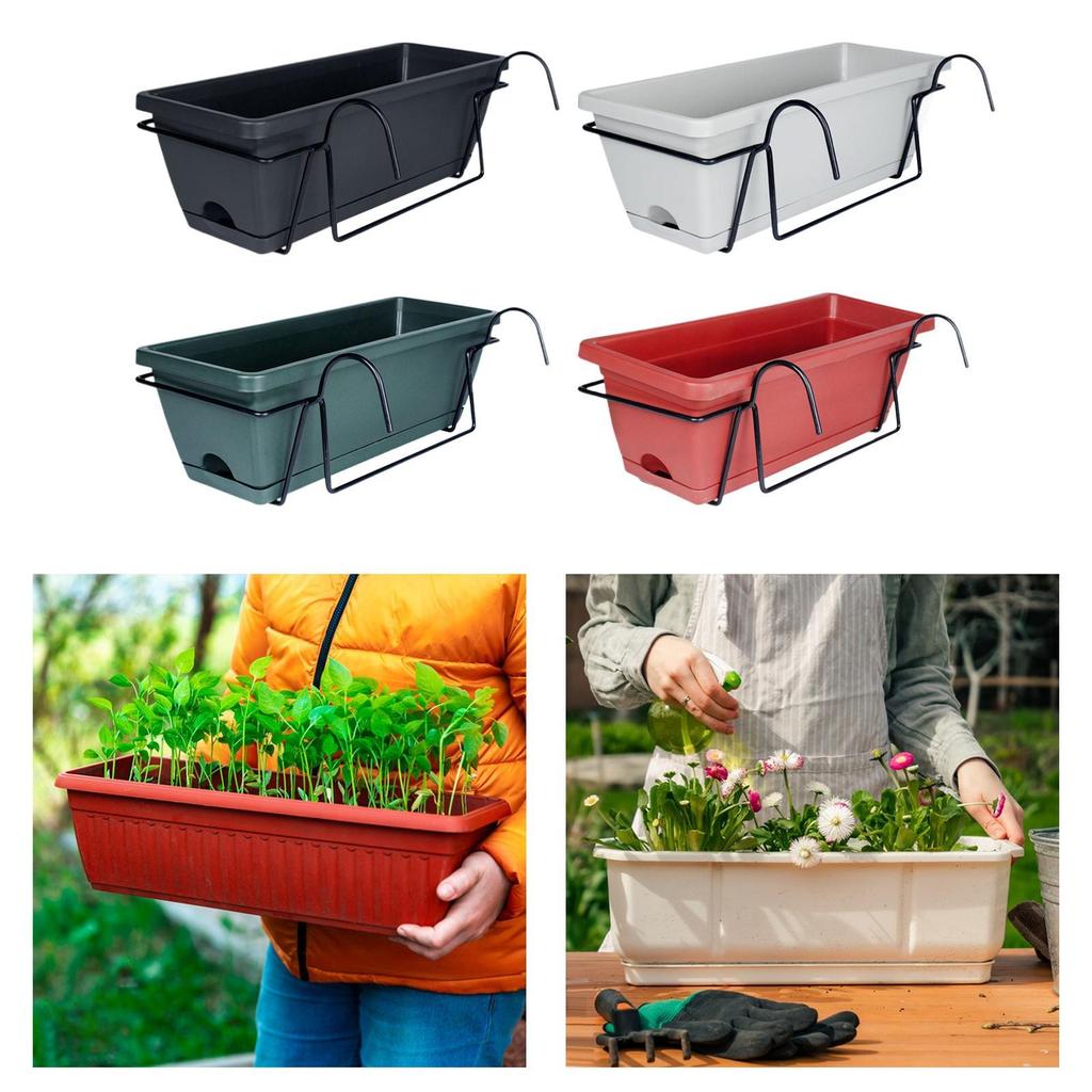 Hanging Flower Pot for Fence And Balcony, Flower Box, Flower Pot with Drainage Hole, Removable Tray, 43 X 19 X 15 Cm