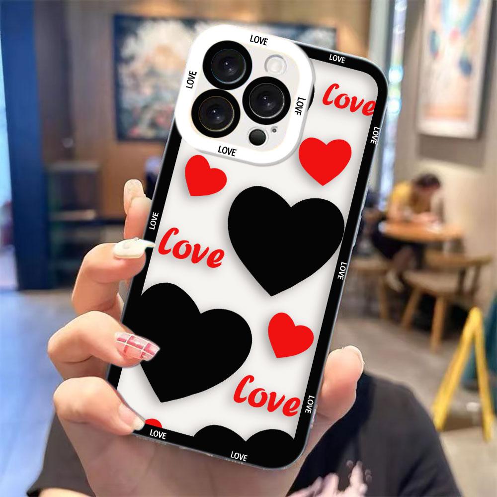 

Lovely Love Heart Cover Clear Phone Case For iPhone Apple 17 AIR 16E 16 15 14 12 13 11 Pro Max Plus XR TPU DIY Shell Case Funda IPHONE11
