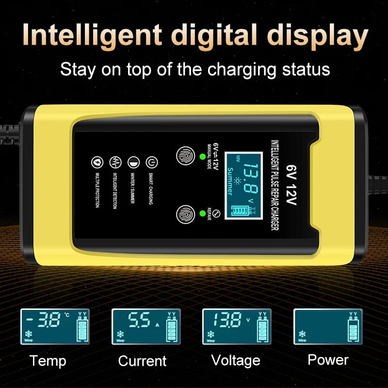 6V/3A 12V/6A Intelligent Car Battery Charger Car and Motorcycle Lead Acid Battery Charger and Smart Pulse Repair Maintainer