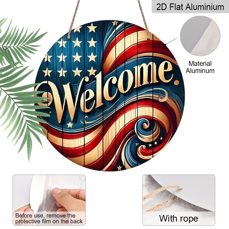 2D Flat, 1pc Patriotic Welcome Sign Wall Art - Reusable Aluminum Etched Decor for Home, Kitchen, Restaurant, Bedroom, Garden, Bathroom, Garage
