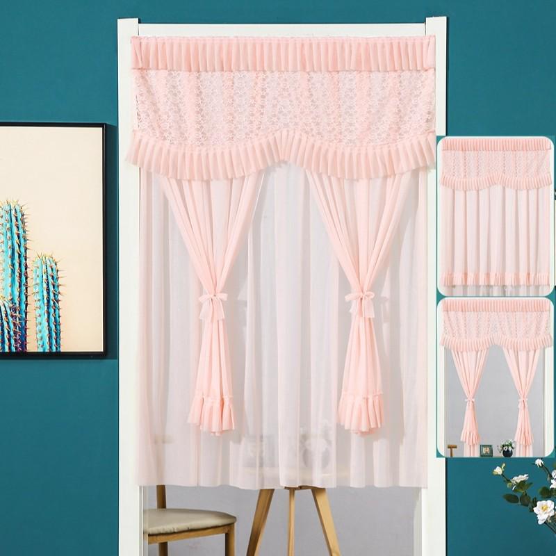 Lace Door Partition Curtain for Home – No-Drill, Double Layer, Transparent Gauze, Polyester, Anti-Mosquito.