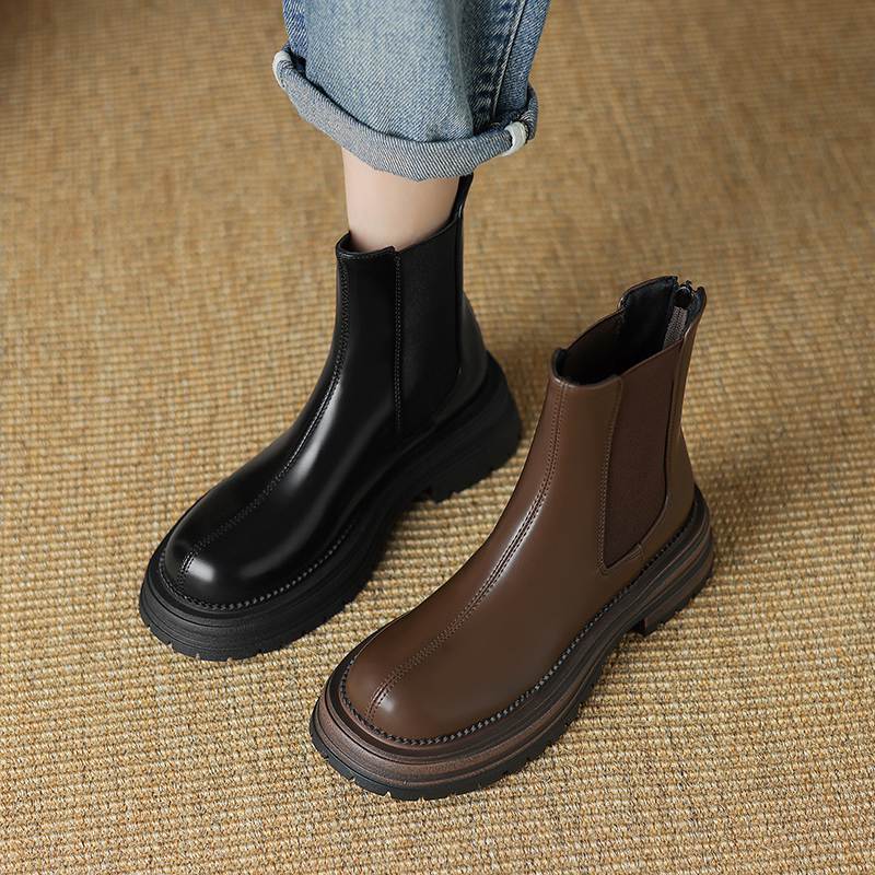 Krazing Pot Microfiber Autumn Winter Shoes Thick High Heels Zipper Platform Size 43 Motorcycle Boots Knitwear Ankle Boots