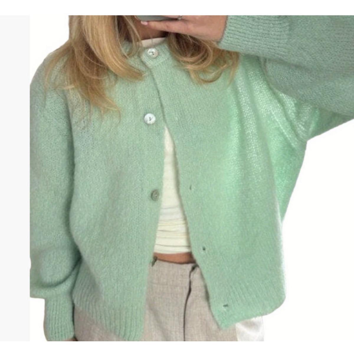 

Вязаный кардиган конфетных цветов для женщин, европейский и американский осенне-зимний однотонный кардиган, кардиган-свитер цвета макарон для женщин S озеро зеленый