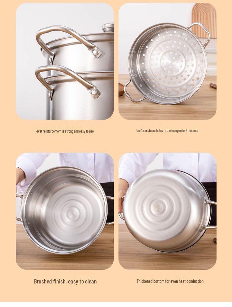 American Style Stainless Steel Multi-Functional Double-Layer Steamer Pot for Cooking and Soup