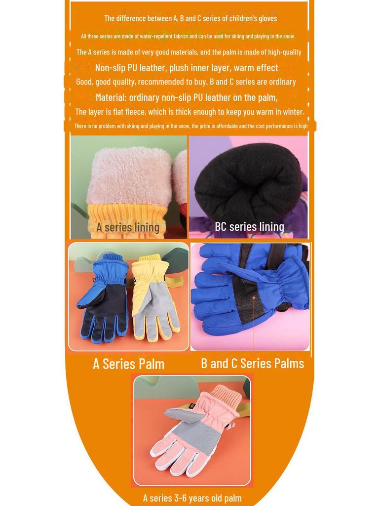Children's Winter Ski Gloves: Thick, Cold-Proof, Waterproof, Windproof, Non-Slip, Warm Cotton for Ages 3-17.