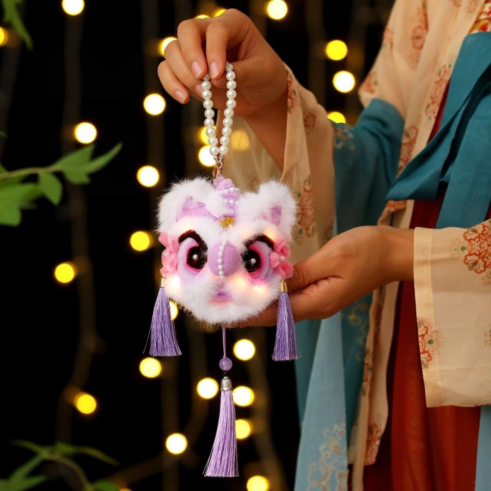 Chinese New Year Spring Festival Festival Lantern LED Light Blessing Luminous Handheld Lamp With Tassel Dancing Lion Pendant