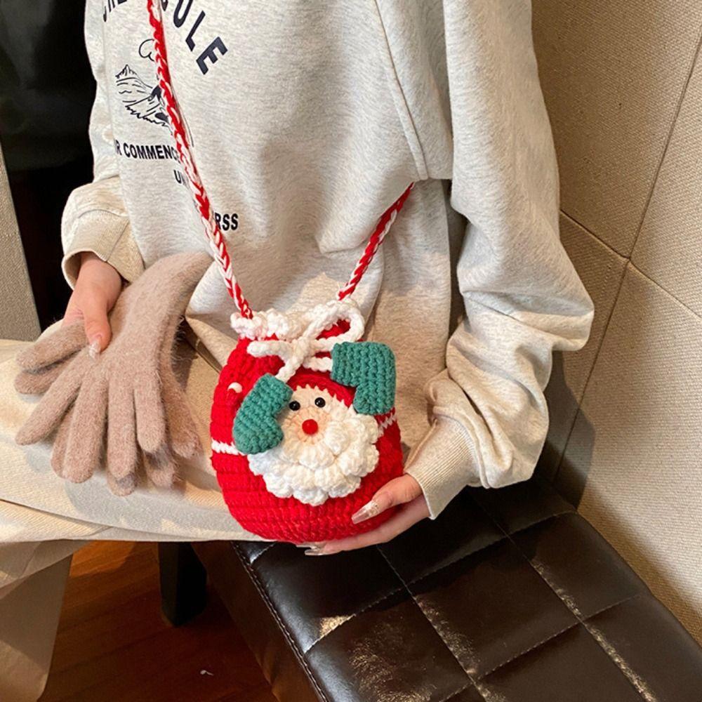 Kriss Kringle Father Christmas Bag Bow Knitting Drawstring Bag Creative Xmas Candy Bag  Party