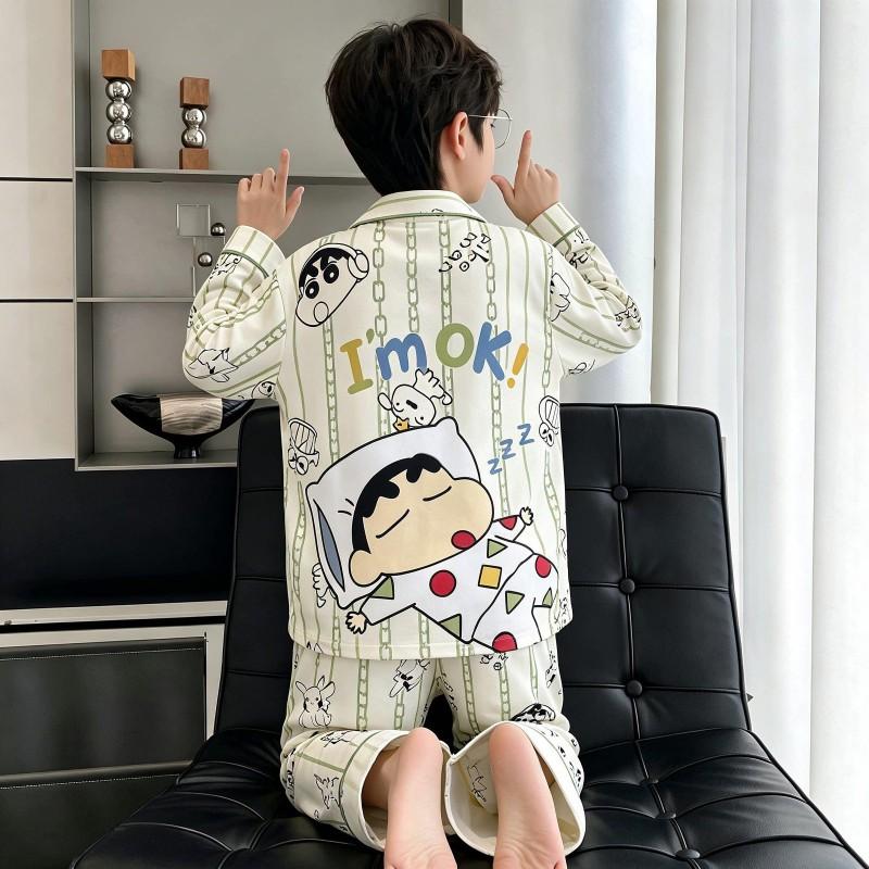 Boys Cotton Pajama Set Long Sleeve Thin Sleepwear Cartoon Print Hoodie Style Home Wear Kids 8