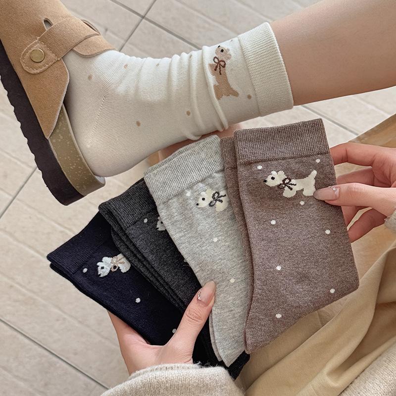 Socks Pure Cotton Stacking Socks Cute Cartoon Season Puppy Pastoral Cotton Medium Tube Socks