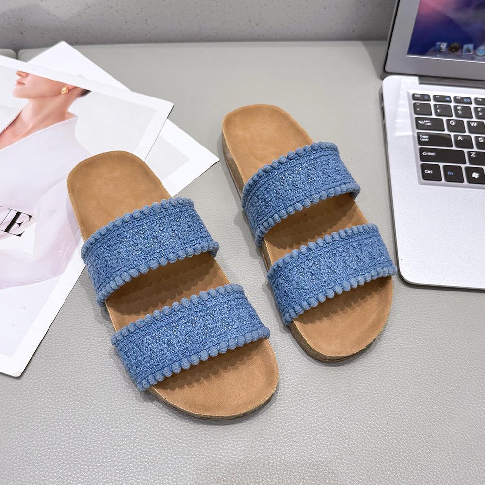 Vintage Thick-bottomed Slope Heel Woven Cross-strapped Slippers Versatile Cool Slippers Women's Vacation Beach Cool Slippers