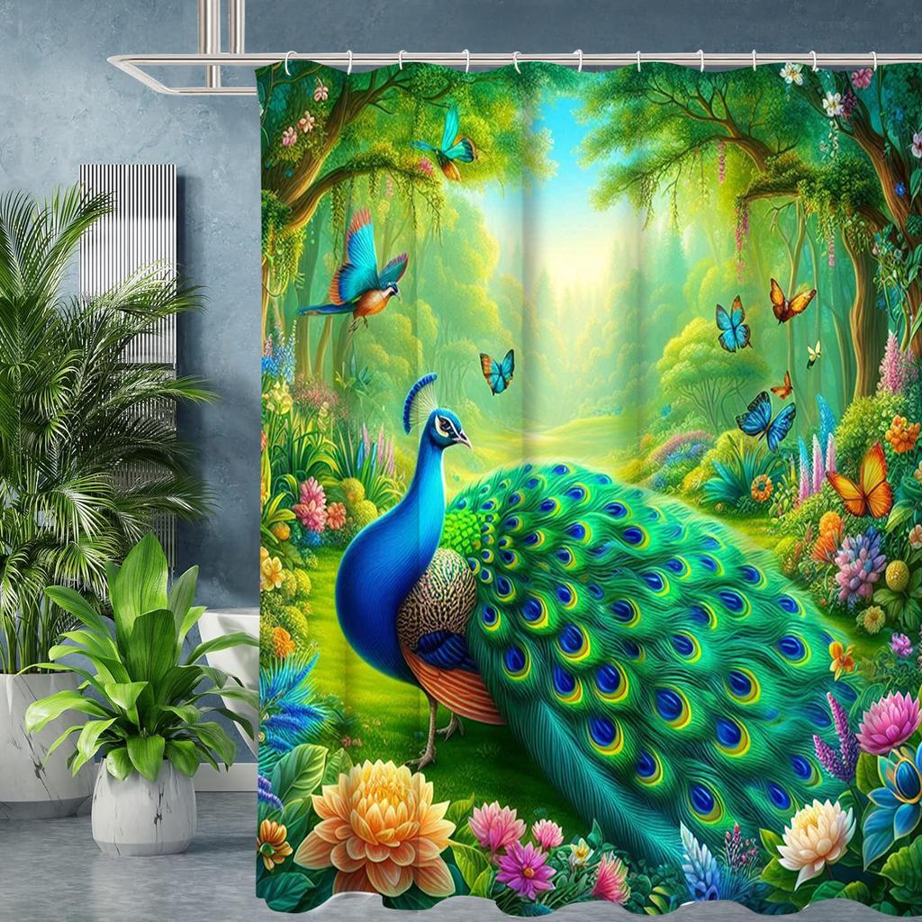 Flower and Peacock Pattern Bathing Curtain Bathroom Shower Curtain Waterproof With 12 Hooks Home Deco Free Ship