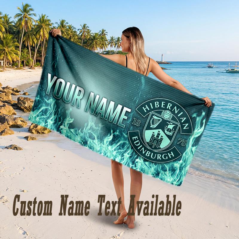 Hibernian FC Design Beach Towel Custom Text Large Towel for Beach Vacation
