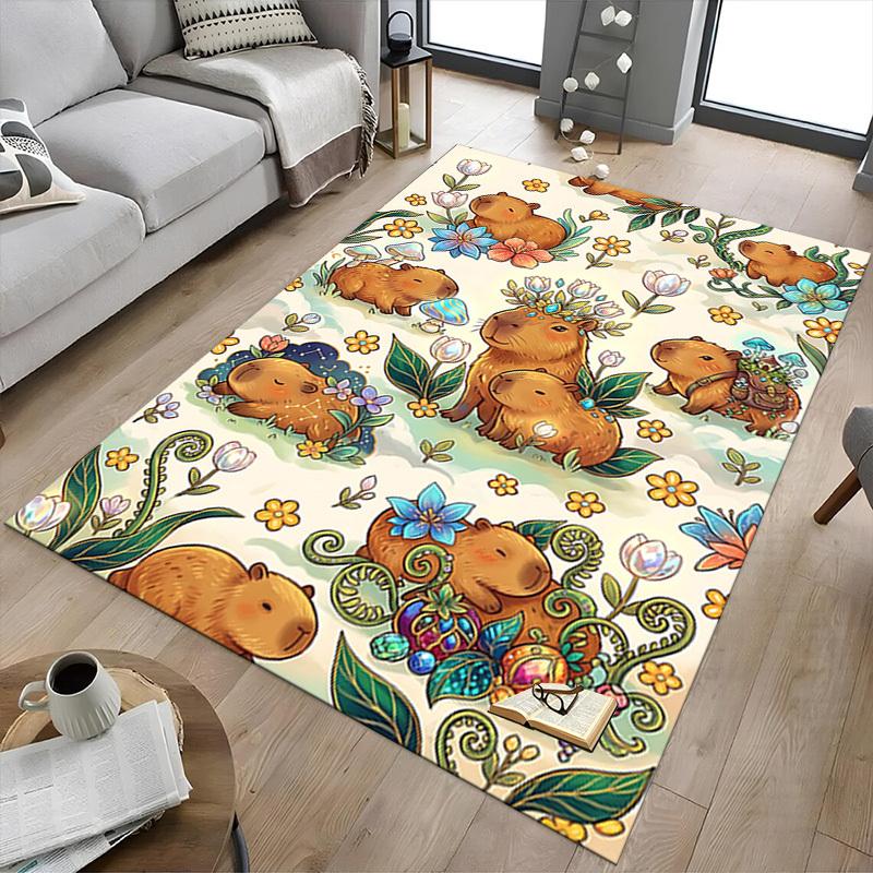 1PC Capybara Flowers Non-Slip Floor Carpet Compatible for Office&Living Room&Bedroom&Dining room - Soft & Pattern-G0369