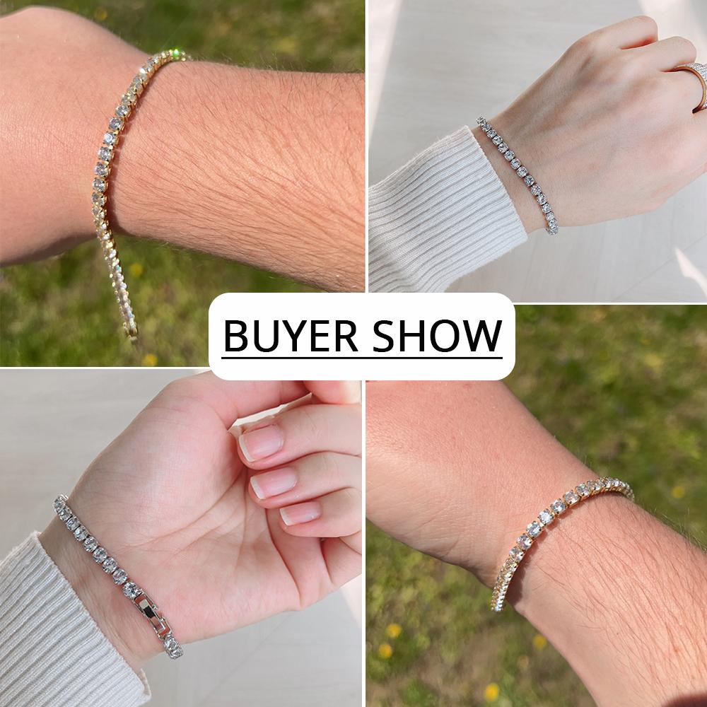 4mm Cubic Zirconia Tennis Bracelet Gold Silver Color Iced Out CZ Chain  Bracelets For Women Men Hip Hop Bling Homme Jewelry Gift