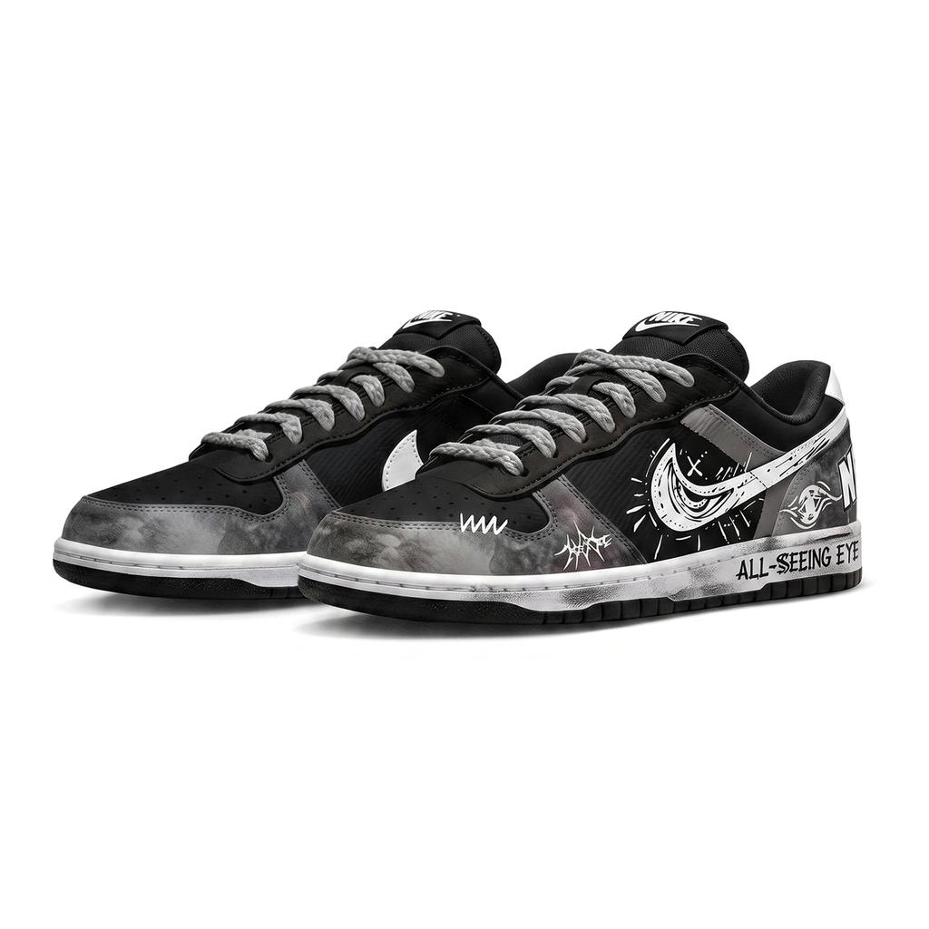 Nike Dunk Abrasion Resistant Breathable Low Top Skateboard Shoes Unisex Black Gray White 355152-016(Team1597-)