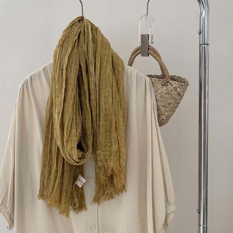 Autumn and Winter New Retro Artistic Cotton and Linen Scarf Solid Color Shawl Warm Scarf