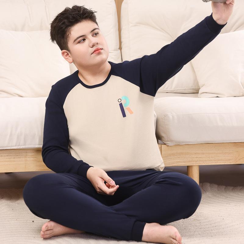 Fat children's long johns boys' pure cotton plus fat boys' warm older children's full cotton sweater children's underwear set
