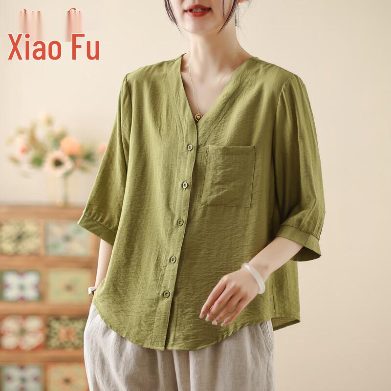 Xiaofu Sommer-Oberteil für Damen mittleren Alters im neuen chinesischen Stil mit kurzen Ärmeln