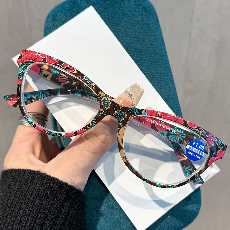 

Women s INS Style Fashion Cat-Eye Presbyopia Glasses Classic Floral-Print Frame Anti Blue Light Reading Glasse Diopter 0 To +4.0 2.5