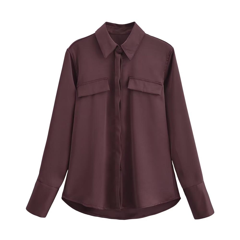 

Women s Autumn/Winter Burgundy Long Sleeve Loose Casual Shirt Extra Small бордовый