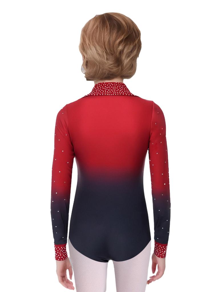 Conjunto de Leotard de Dança Brilhante com Strass, Gola Reversível, Manga Longa e Calça com Cós Elástico para Meninos