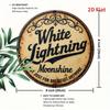 Iron Metal Wall Art White Lightning Moonshine Moon Sign 8 Inch Round Vintage Rustic Home Decor Gift For Porch Living Room Bedroom Office Halloween