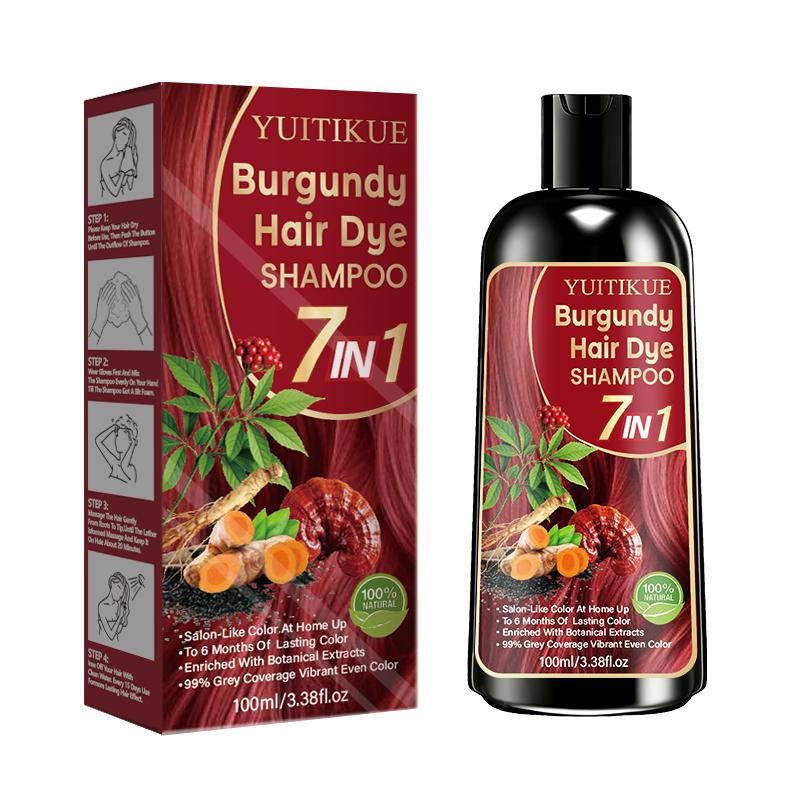 YUITIKUE Champú Tinte para el Cabello Borgoña 7 en 1 100ml - Color Vibrante de Larga Duración con Cuidado Nutritivo Botánico