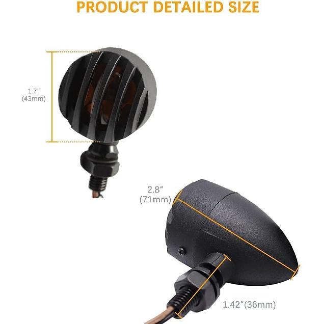 DREAMIZER Universal Motorcycle Turn Signals Light Bullet Black Driving Indicator Lights Brake Lamp for Motor Bikes and ATV - Amber Light