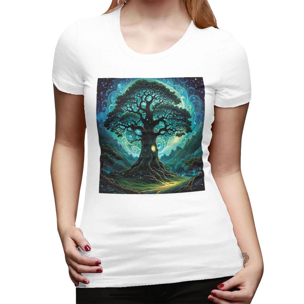 Magic Green Tree TShirt for Women Round Neck Streetwear T Shirts Womens Short Sleeve Summer Clothes Tops