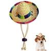 Cute Mini Puppy Dog Cat Straw Woven Sun Hat Cap Mexican Sombrero Pet Supplies
