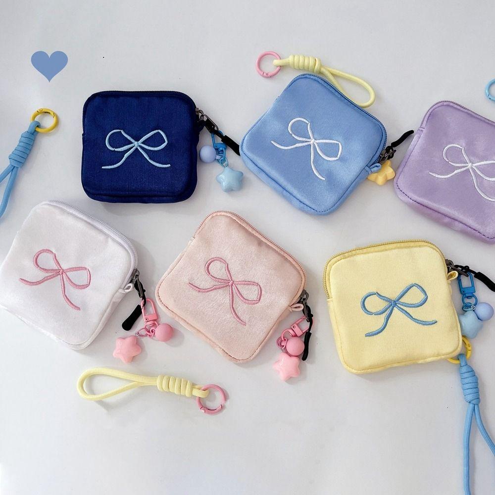 Portable Cute Zero Wallet Bowknot Cosmetic Bag Multifunctional Sanitary Napkin Storage Bag  Women