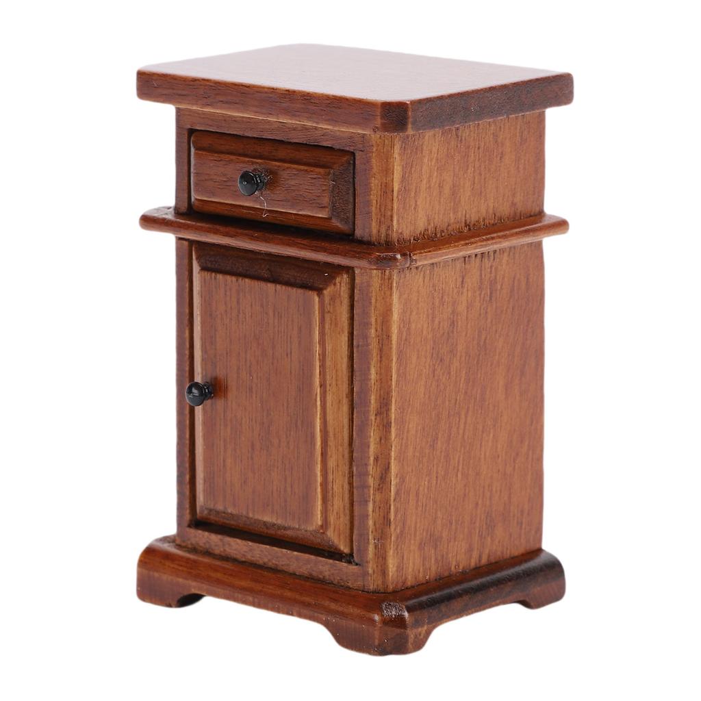 1:12 Scale Miniature Bedside Cabinet Birch Wood Furniture Nightstand with Drawer for Bedroom