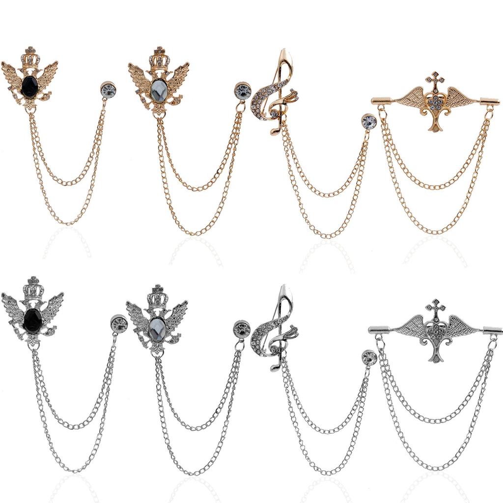 European & American Fashion Double Layer Chain Brooch - British Court Style Cross & Note Design for Men