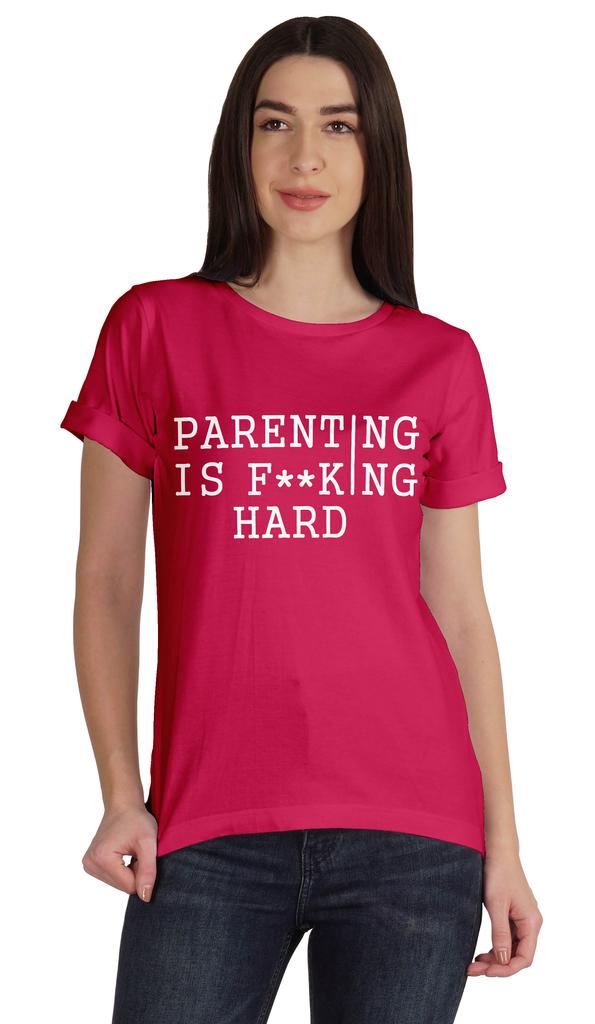 Inkmeso Scoop-Neck Parenting Is F**King Hard Graphic Tshirt Short Sleeve