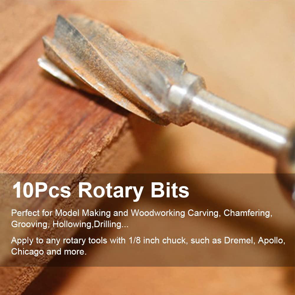 New 10pc HSS Woodwork Rotary File Handmade DIY Electric Grind and Grinding Head Engrave Mill Cutter Natural Color Drill Bit Set