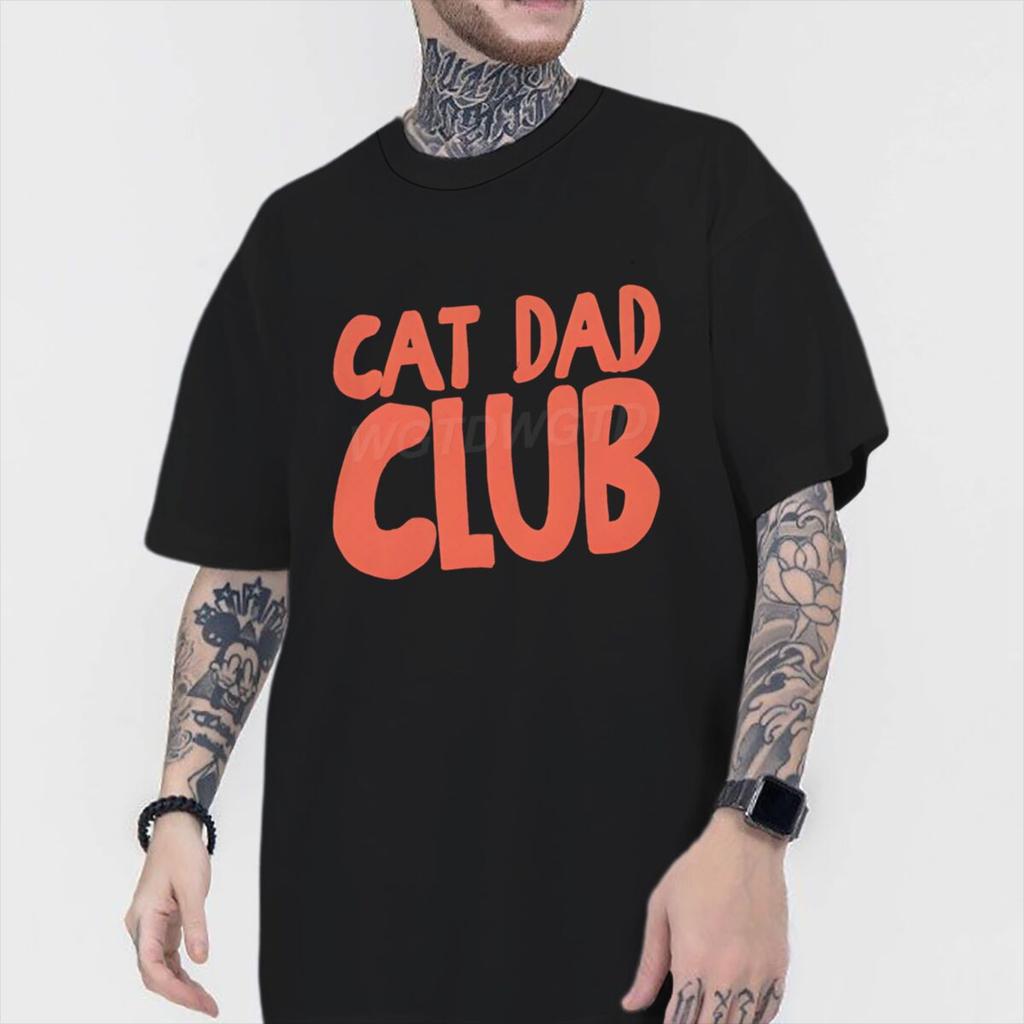 Cotton Mens Clothing Cat Dad Club Print T Shirt High Quality Cotton Male Short Sleeve Streetwear Fun Animal Kitten Tshirts
